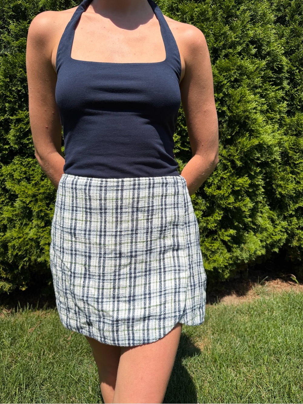 Abercrombie Plaid Mini Skirt - Navy & White